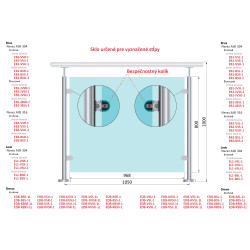 Transparentné ESG/VSG sklo medzi stĺpky 1050mm Transparentné ESG/VSG sklo medzi stĺpky 1050mm